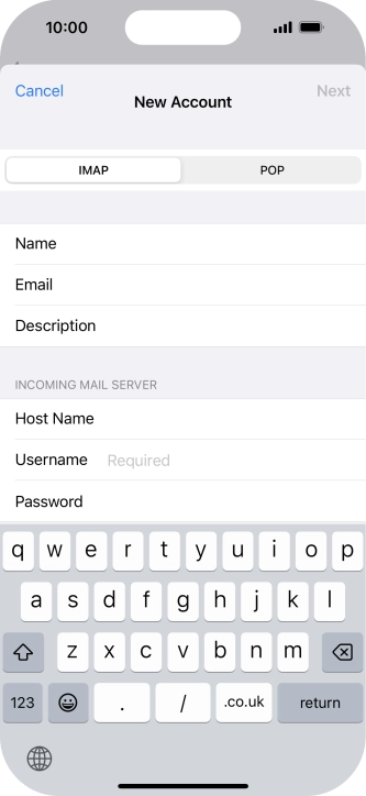 Press Username and key in the username for your email account.