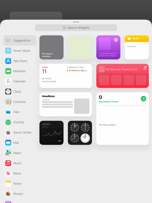 Press the required widget.