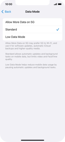 Press the required setting.