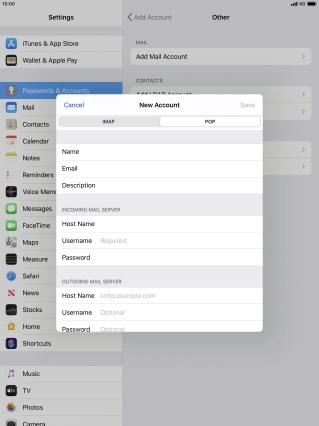 Press Username and key in the username for your email account.