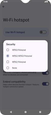 Press WPA3-Personal to password protect your Wi-Fi hotspot.