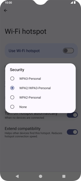 Press WPA3-Personal to password protect your Wi-Fi hotspot.
