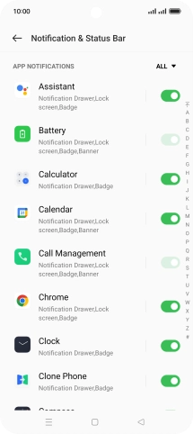 Press the indicators next to the required apps to turn the function on or off.