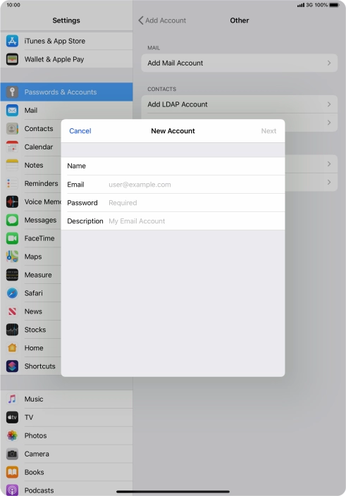 Press Email and key in your email address.