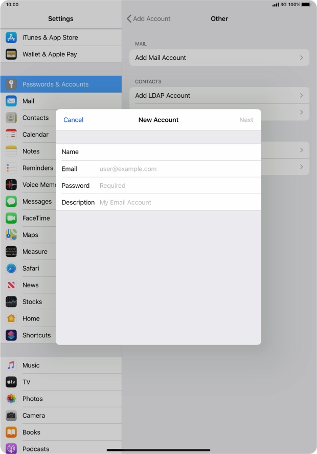 Press Email and key in your email address.