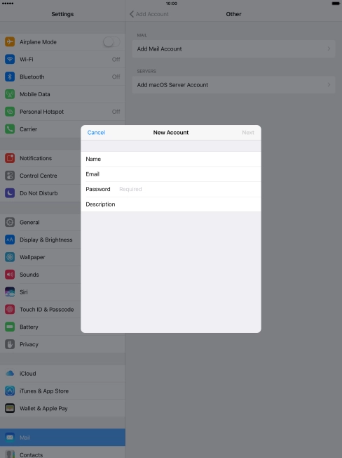 Press Password and key in the password for your email account.
