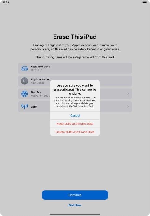 Press the required setting.