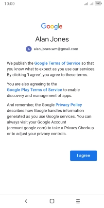 Press I agree and follow the instructions on the screen to select settings for your Google account.