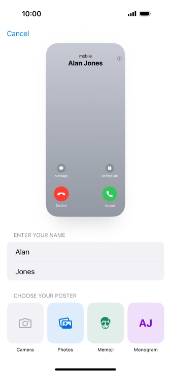 Press the required category and follow the instructions on the screen to select and save the required picture to your Contact Poster.