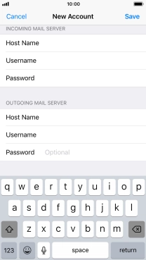 Press Password and key in the password for your email account. Please note that if you're using Vodafone's outgoing server, leave the password field empty.