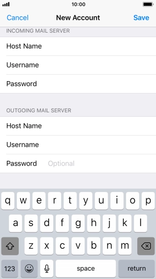 Press Password and key in the password for your email account. Please note that if you're using Vodafone's outgoing server, leave the password field empty.