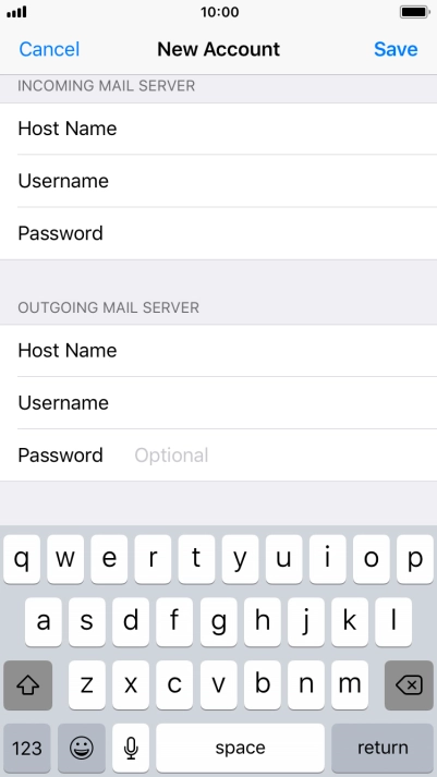 Press Password and key in the password for your email account. Please note that if you're using Vodafone's outgoing server, leave the password field empty.