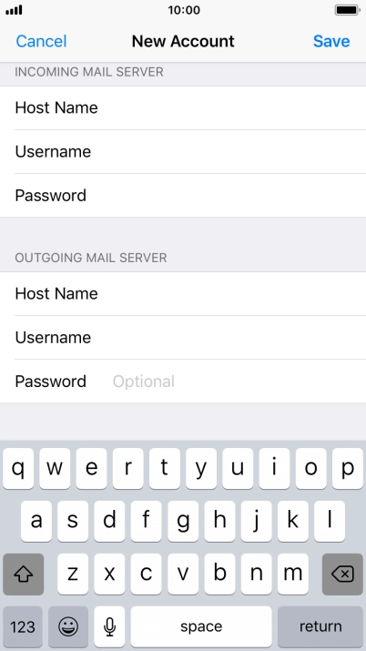 Press Password and key in the password for your email account. Please note that if you're using Vodafone's outgoing server, leave the password field empty.