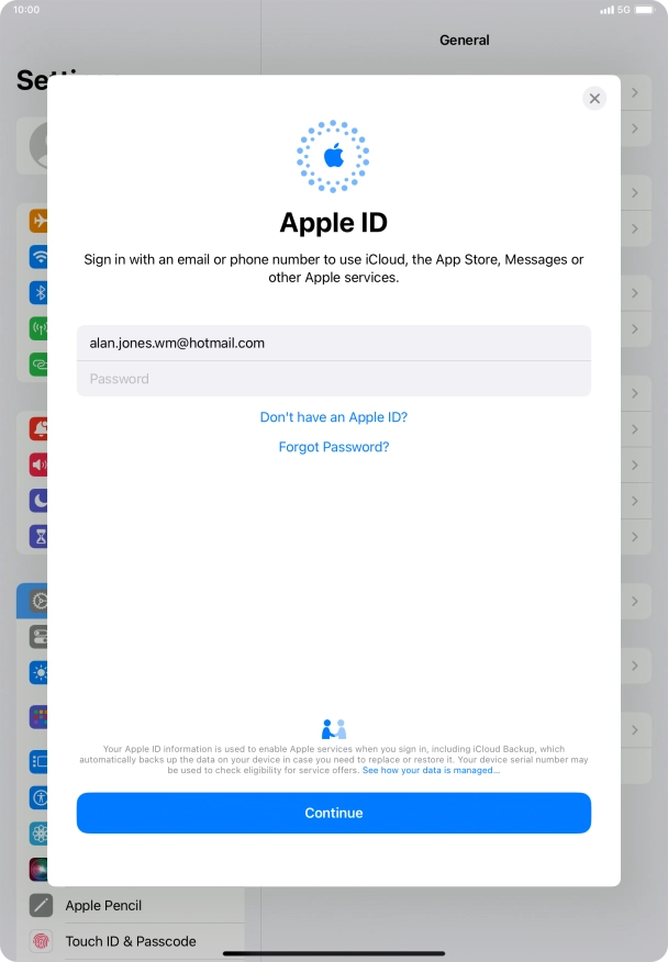 Press Password and key in the password for your Apple ID.