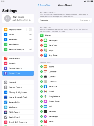 Press the remove icon next to the required app to remove it from the list of allowed apps during Downtime.