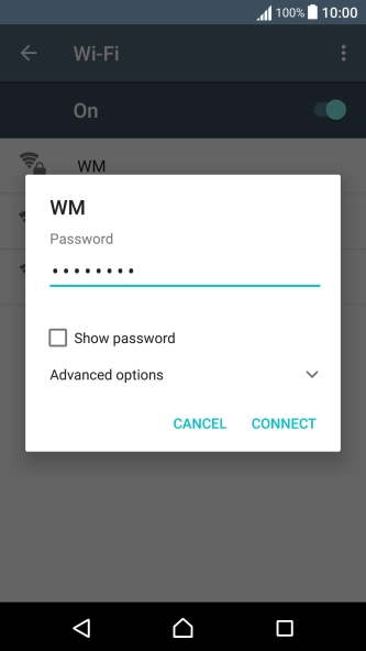 Key in the password for the Wi-Fi network and press CONNECT.