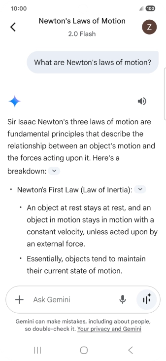 Transcription of the conversation with Gemini Live is now displayed.