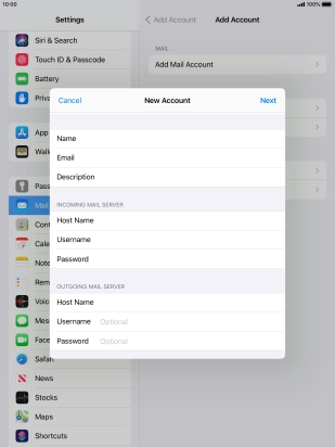 Press Username and key in the username for your email account. Please note that if you're using Vodafone's outgoing server, leave the username field empty.