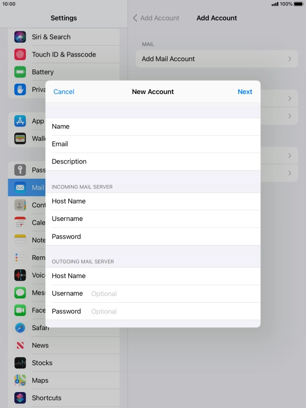 Press Username and key in the username for your email account. Please note that if you're using Vodafone's outgoing server, leave the username field empty.