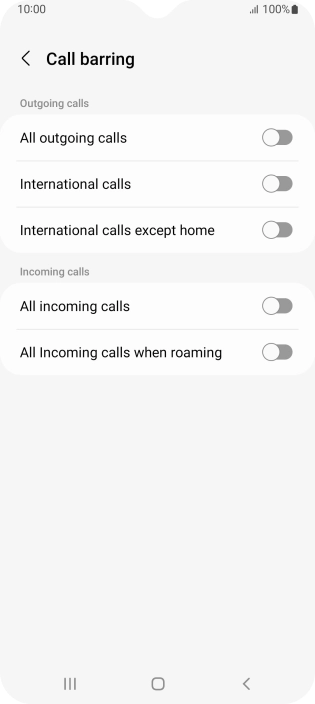 Press the required setting to turn the function on or off.