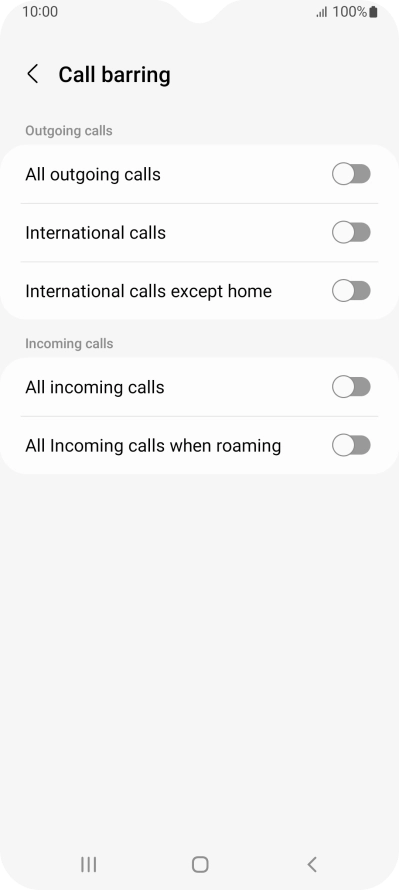 Press the required setting to turn the function on or off.