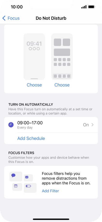 Press Add Schedule and follow the instructions on the screen to select settings for automatic activation of Do Not Disturb.