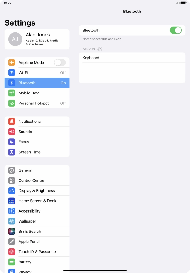 Press the required Bluetooth device and follow the instructions on the screen to pair the device with your tablet.