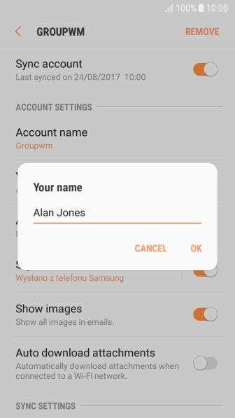 Key in the required sender name and press OK.