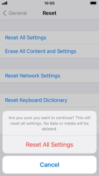 Press Reset All Settings. Wait a moment while the factory default settings are restored. Follow the instructions on the screen to set up your phone and prepare it for use.