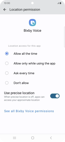 Press the required setting.