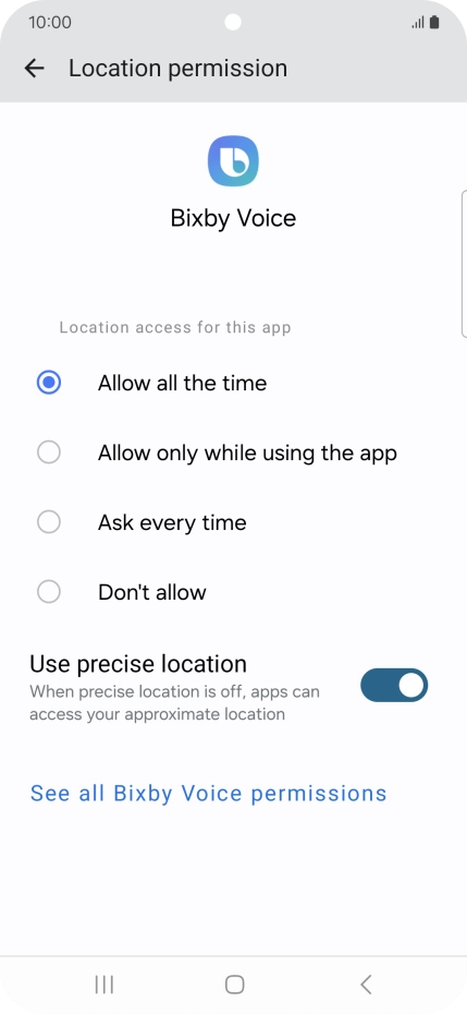 Press the required setting.