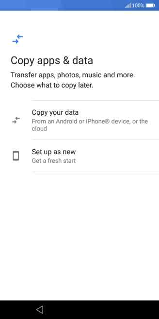 You can transfer the contents of another phone to your phone when it's activated for the first time and after a factory reset. When this screen is displayed, your phone is ready to transfer contents from another phone.