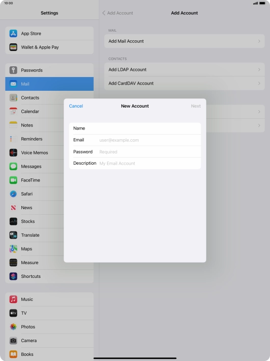 Press Email and key in your email address.