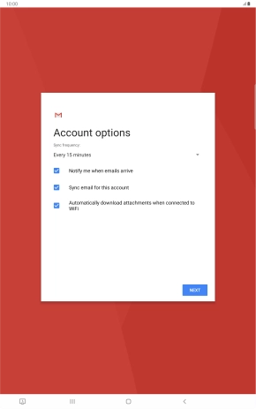 If this screen is displayed, you email account has been recognised and set up automatically. Follow the instructions on the screen to key in more information and finish setting up your tablet.