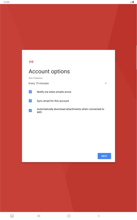 If this screen is displayed, you email account has been recognised and set up automatically. Follow the instructions on the screen to key in more information and finish setting up your tablet.