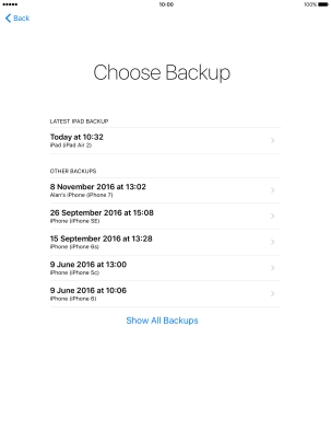 Press the required backup and your tablet restores the contents of the selected backup. Follow the instructions on the screen to complete the activation.