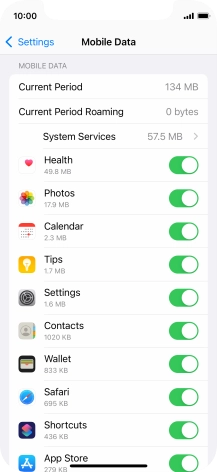 Press the indicators next to the required applications to turn the function on or off.