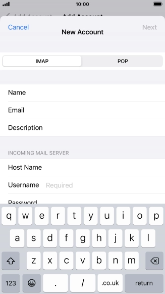 Press Username and key in the username for your email account.