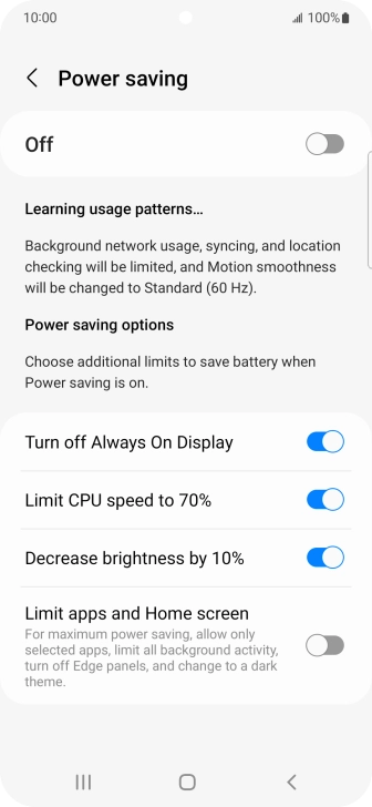 Press the indicators next to the required settings.