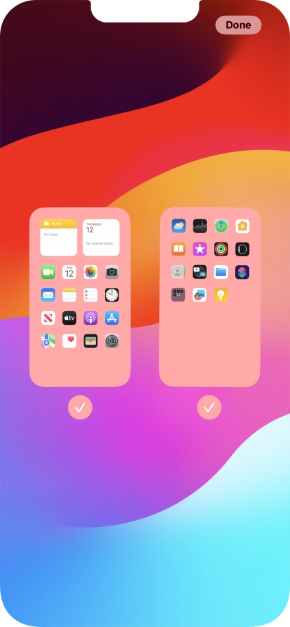 Press the fields below the required home screens to select or deselect them.
