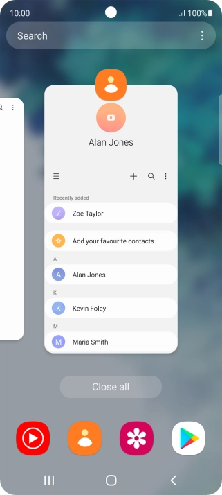 To end one running application, slide your finger upwards on the required application.