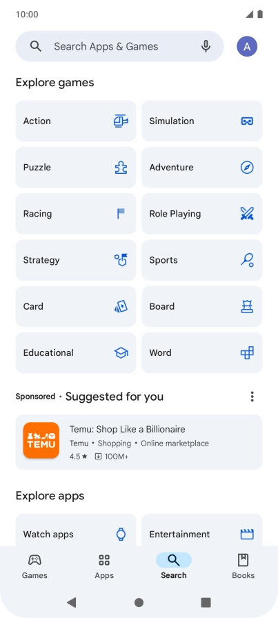 Press the search field.