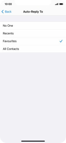 Press the required setting to select which contacts should automatically be notified that Do Not Disturb While Driving is turned on.