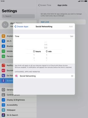 Set the required time limit for use of the selected category.