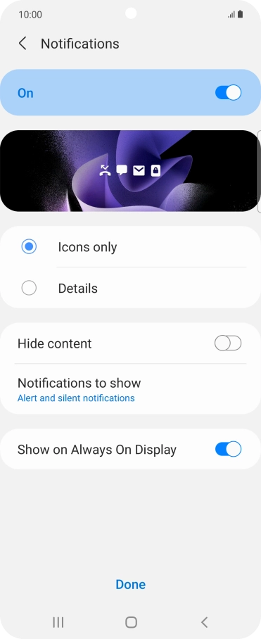 Press the indicators next to the required settings to turn them on or off.