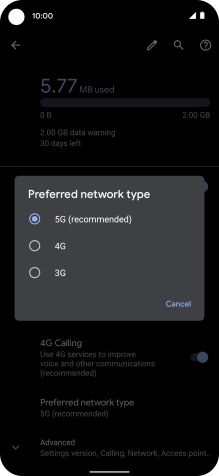 Press the required network mode.