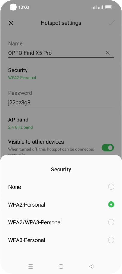 Press WPA3-Personal to password protect your Wi-Fi hotspot.