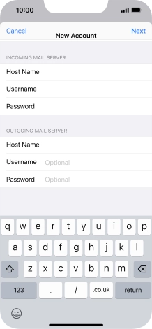 Press Username and key in the username for your email account. Please note that if you're using Vodafone's outgoing server, leave the username field empty.
