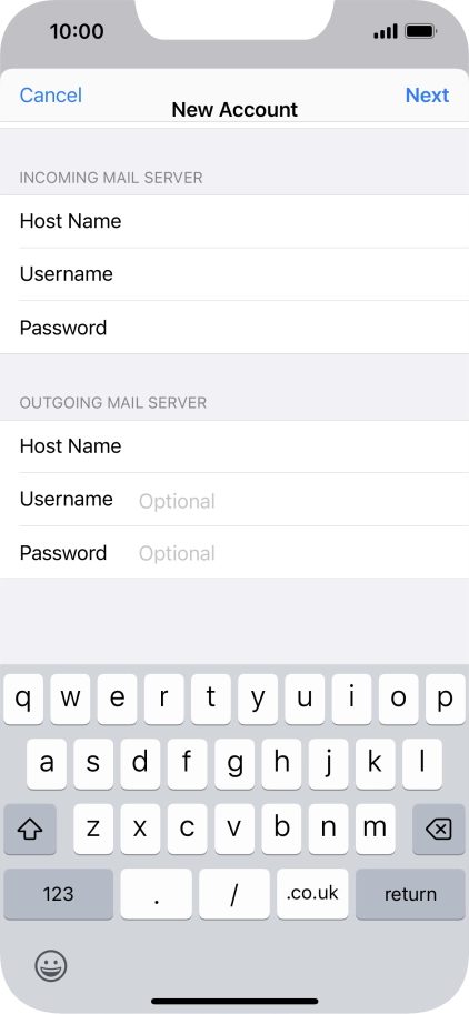 Press Username and key in the username for your email account. Please note that if you're using Vodafone's outgoing server, leave the username field empty.