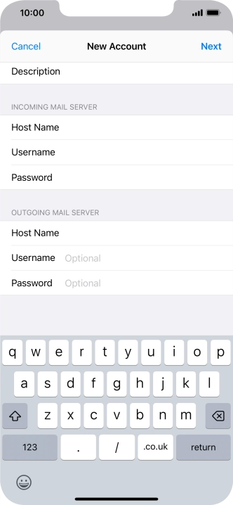 Press Username and key in the username for your email account. Please note that if you're using Vodafone's outgoing server, leave the username field empty.